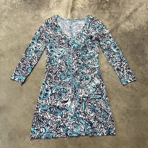 Lilly Pulitzer Juliet Dress Womens Size XS Blue Hippy Hippy Shake‎ Long Sleeve